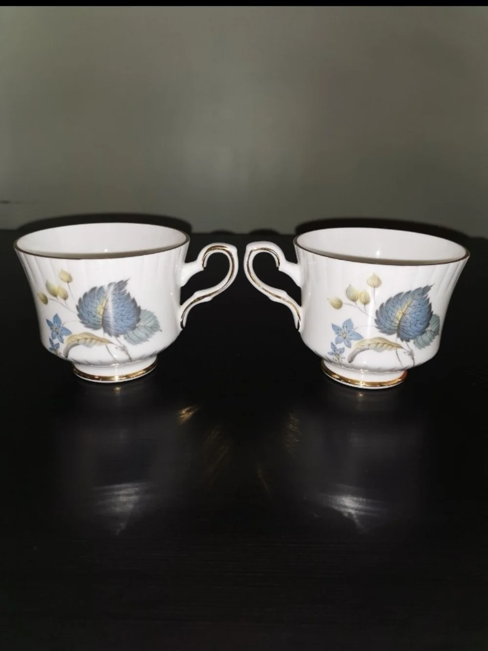 Lot of 2 - Vintage Royal Stafford Bone China Teacup with Blue Flowers EST 1845